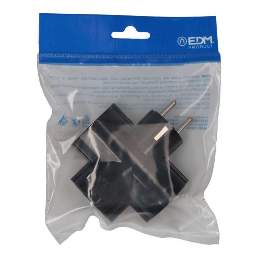 EDM CLAVIJA TRIPLE CON BAQUELITA T/TL TIPO F 4,8mm 16A 250V MÁX 3680W NEGRA (ENVASADA) [1]