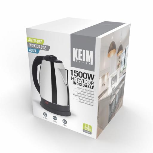  Hervidor de Agua Eléctrico KEIM HOUSE1500W, Capacidad 1.8L, Acero Inoxidable, LED Indicador Encendido, Apagado Automático, Termostato, Tapa Hermética con Pulsador, Base de 360°, Filtro Incorporado: Hervidor de agua eléctrico con 1500W de potencia y capac [2]