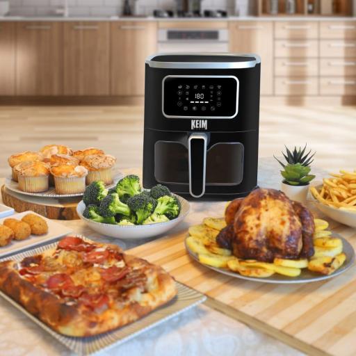 Freidora Aire 5L KEIM HOUSE  Pantalla Táctil Negra, Air Fryer con Ventana, Digital, 6 Programas, Temperatura regulable, Temporizador 60 minutos, Diseño Moderno, Blanca: Freidora Aire Caliente Air Fryer con pantalla táctil, ventana transparente y luz inter [1]