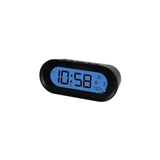 RELOJ DESPERTADOR NEGRO CON TERMÓMETRO Y CALENDARIO PANTALLA 11CM | ELBE [0]
