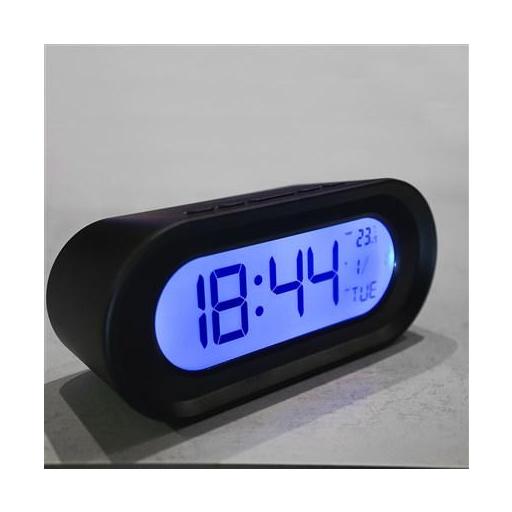 RELOJ DESPERTADOR NEGRO CON TERMÓMETRO Y CALENDARIO PANTALLA 11CM | ELBE [2]