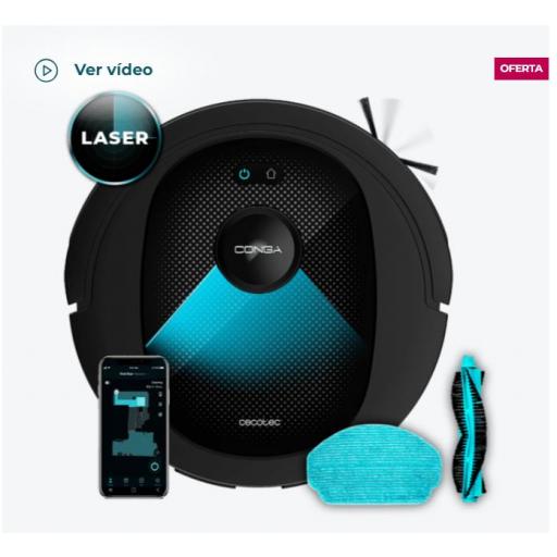 Robot aspirador cecotec con tecnología de navegación láser. Limpieza 4 en 1: barre, aspira, friega y pasa la mopa. Potencia de succión de 4000 Pa. 120 minutos de autonomía. Cepillo central multifunción, mopa de fregado y 1 cepillo late [0]