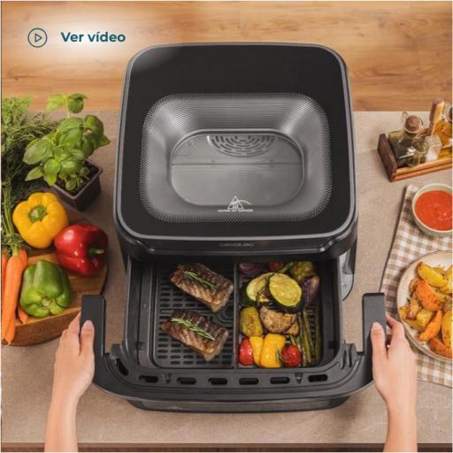  Freidora de aire cecotec 10L y 2 ventanas de visualización. 2200 W de potencia, base para pizzas perfectas, cubeta divisible, asa fría y 12 menús para cocinar fácil y saludable. [1]