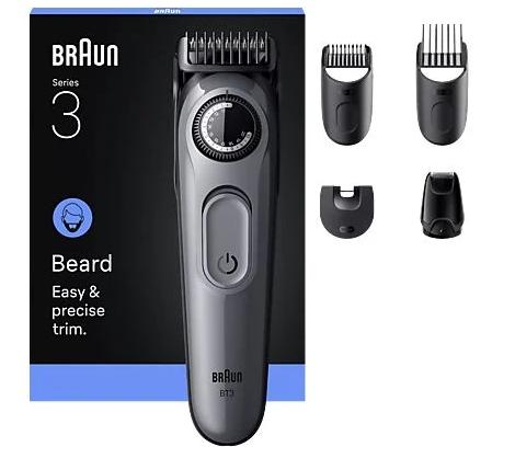 Barbero - Braun Series 3 , 4 cabezales para barba, 40 ajustes de longitud, Lámina ultra afilada, Gris