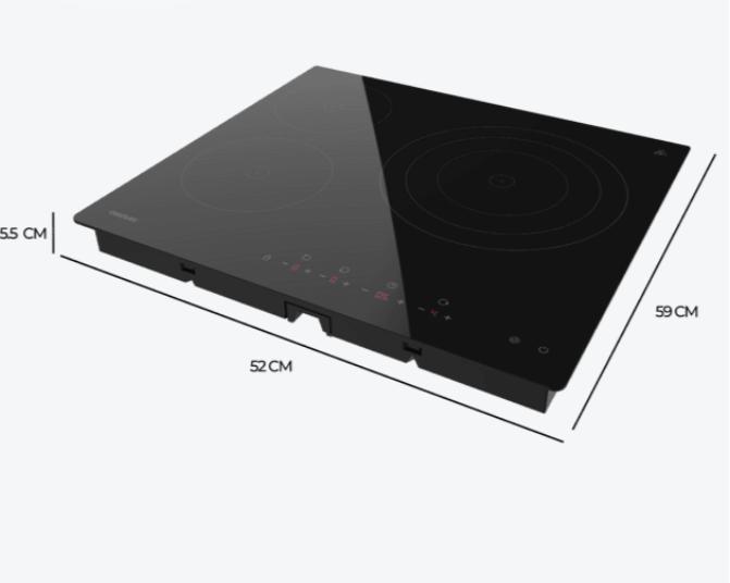 Placa Vitrocerámica Cecotec 3 Zonas fuego triple max 29,5cm 6200 W de potencia