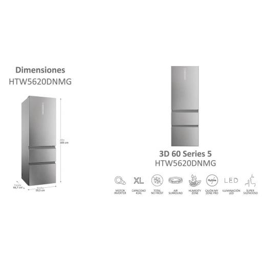 Combi HAIER  NF 205x60x67, Inox, D,  Display, Inverter, Wifi, Control de humedad  automatico, Cajon My Zone Pro, Doble puerta  congelado [1]