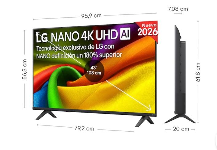 TV LG 43" Nano - 4K Ultra HD, a7 AI Processor 4K Gen9, WebOS 26, 20W, HDR10 Pro