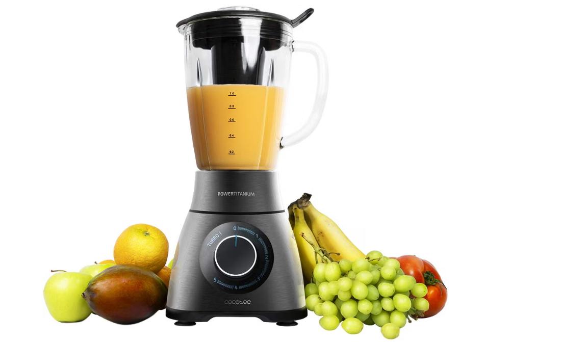 Cecotec Batidora de Vaso Power Black Titanium 2500MAX PerfectMix. 2500W Máxima Potencia, Cuchilla con Recubrimiento de Titanio Negro, 1,8L, Filtro para Licuados, Acabados en Acero Inox