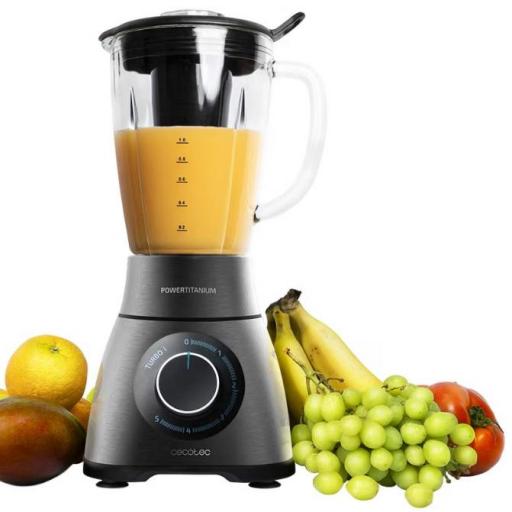 Cecotec Batidora de Vaso Power Black Titanium 2500MAX PerfectMix. 2500W Máxima Potencia, Cuchilla con Recubrimiento de Titanio Negro, 1,8L, Filtro para Licuados, Acabados en Acero Inox