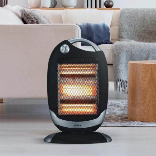 Estufa Elect.candente 1200w Negro/plata 3potencias Oscilante 3elementos,asa Y Antivuelco 52x33x25cm