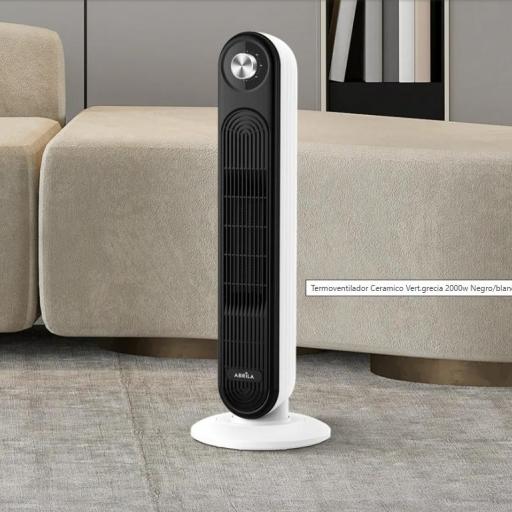 Termoventilador Ceramico Vert.grecia 2000w Negro/blanco 2pot.oscilante, Antivuelco, Termost. Prot.cal 69,8x24,5x24,5 Cm