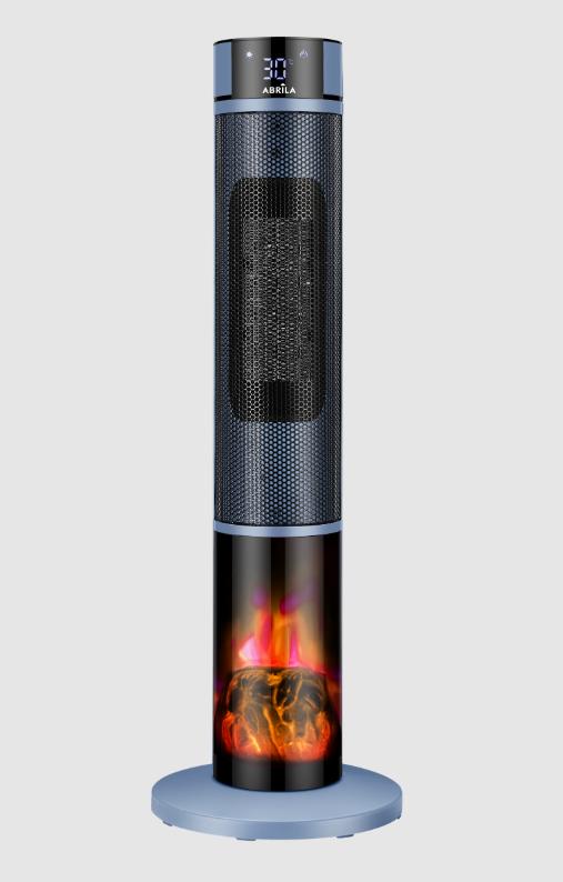 Termovent.vert.ceramico Everton Alto 2000w Azul/Negro C/remoto 2pot. 4fun.oscilante,antivuelco,efecto Llama 106x31x31cm