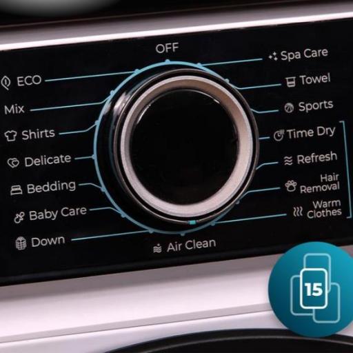¡Secadora bomba de calorCecotec blanca con capacidad de 9kg, clase E (Equivalente a la antigua clase A++), 15 programas con secado automático y funciones Spa Care, Antiarrugas, 4 niveles de intensidad de secado, luz interior, Delay Star [1]