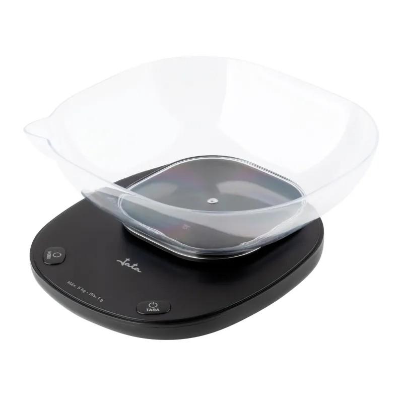 JATA HOGAR - Báscula de Cocina Digital con Bol 1L, 5 kg / 1 g Precisión, Pantalla LED, Función Tara, Conversión g/oz/ml, Balanza Electrónica Cocina