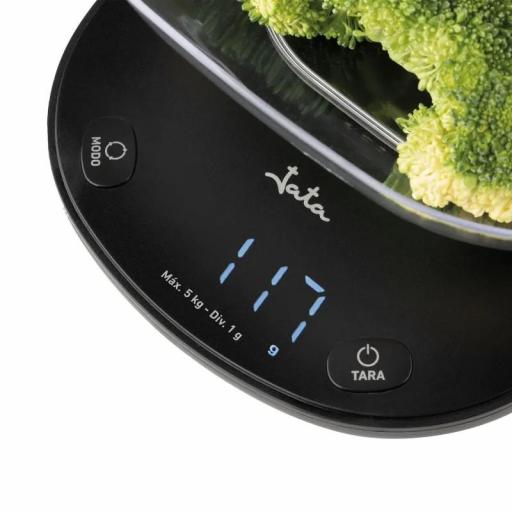 JATA HOGAR - Báscula de Cocina Digital con Bol 1L, 5 kg / 1 g Precisión, Pantalla LED, Función Tara, Conversión g/oz/ml, Balanza Electrónica Cocina [1]
