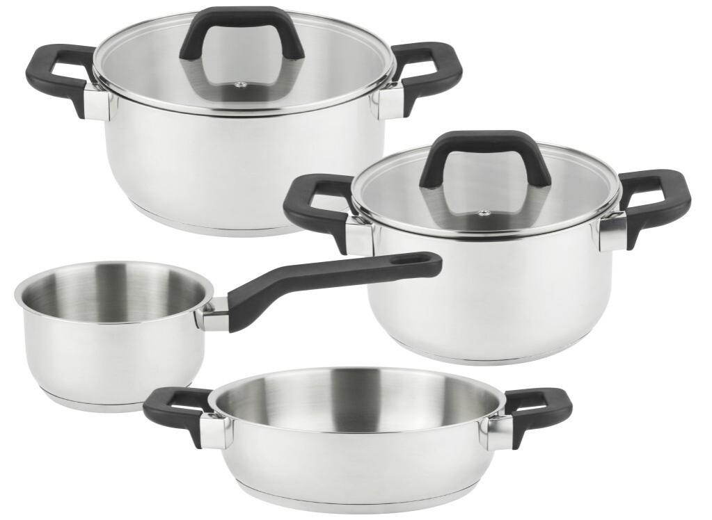 Batería de Cocina Magefesa Magnific - 4 piezas con 2 tapas de cristal, Acero inox 18/10
