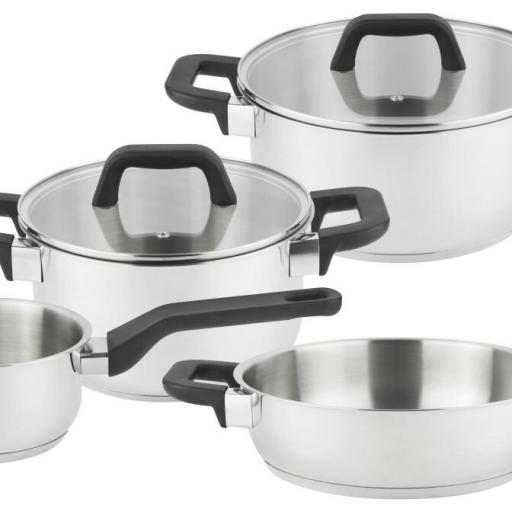 Batería de Cocina Magefesa Magnific - 4 piezas con 2 tapas de cristal, Acero inox 18/10 [1]