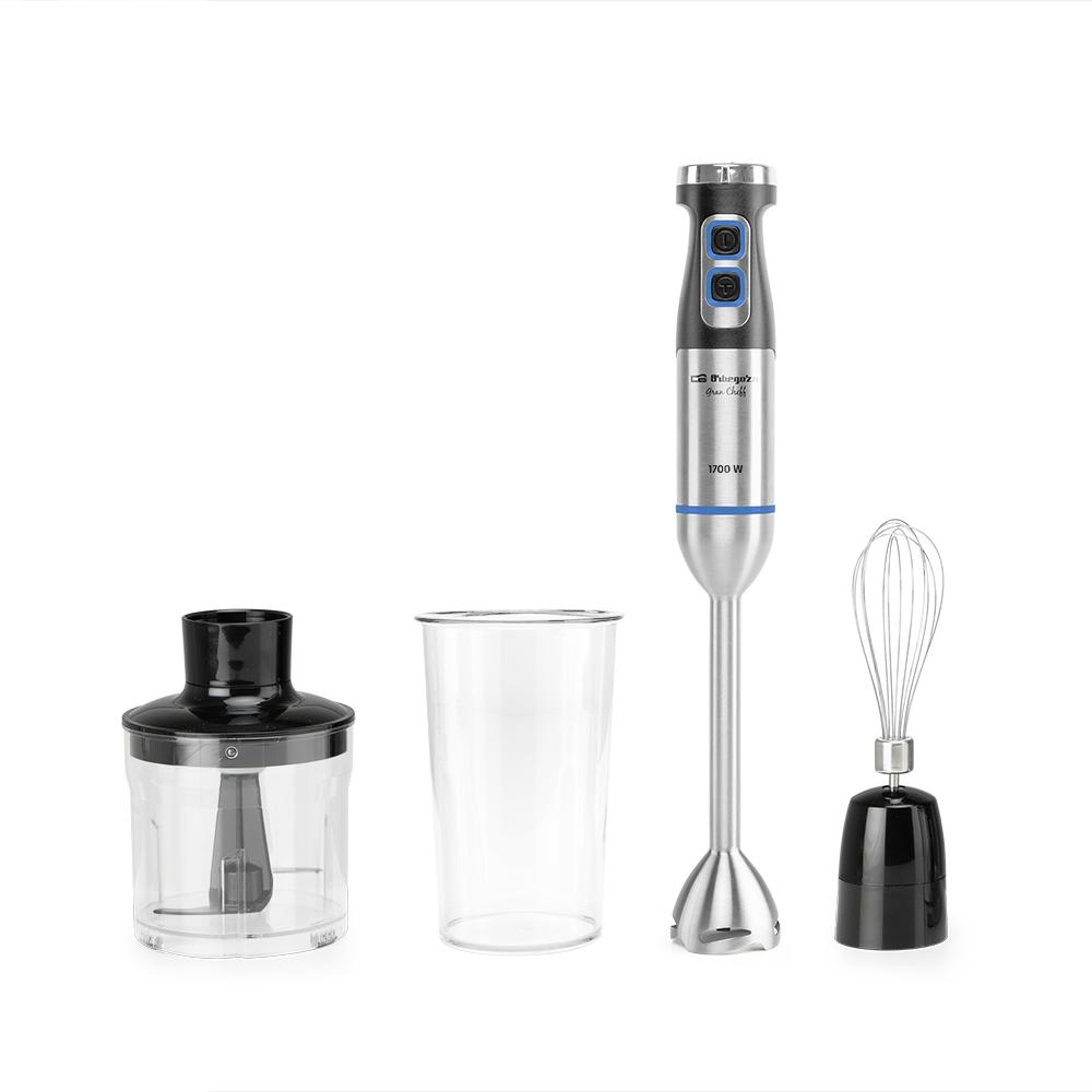 Batidora de mano orbegozo Inox 1500w, Motor DC, Acc. picador, Acc. Emulsionador,