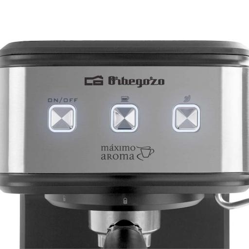  Cafetera express ORBEGOZO 20 bares, 1100W, Deposito 1,5L, Permite cafe molido y monodosis, 1 o 2 cafes, Frontal en acero Inox, vaporizador para calentar cafe, agua y espumar leche	 [3]