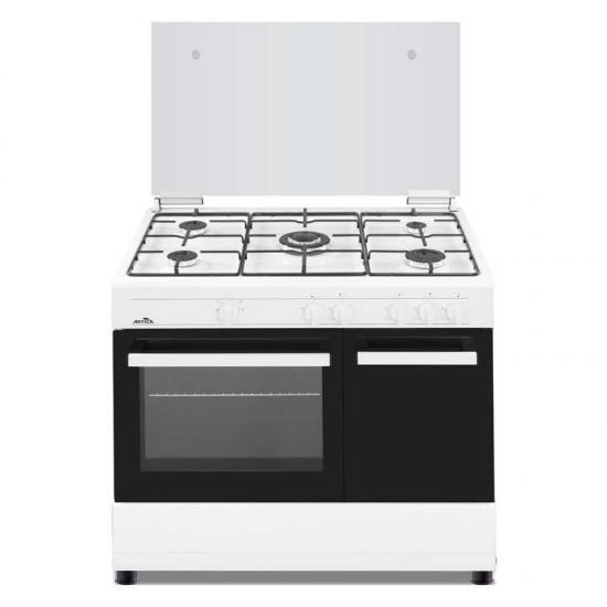 Cocina Gas Butano Artica - 5 Fuegos, 90x61cm, Termopar, Wok, Doble Vidrio, Blanca