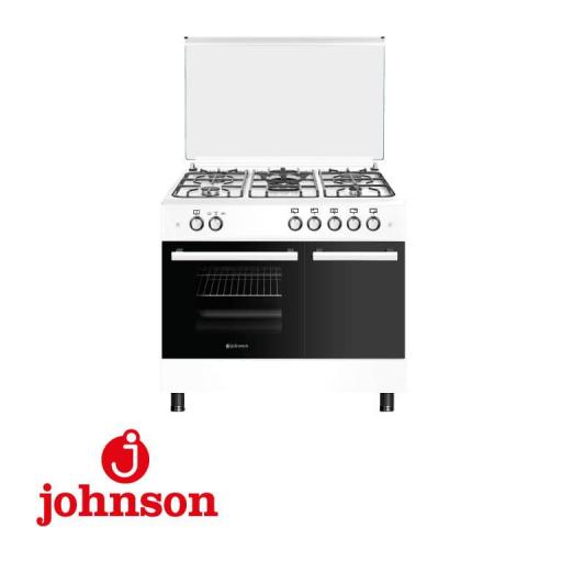 COCINA DE GAS BUTANO JOHNSON 90CM BLANCA CON PORTABOMBONAS 5 FUEGOS Dimensiones (AlxAnxFon cm): 87,8x90x64,5