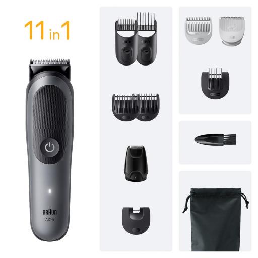 Afeitadora multifunción -Braun Todo En Uno Series 5  Kit De Styling 11 en 1, Lámina Afilada, 14 Longitudes, Barba, Pelo y Cuerpo, Gris [1]