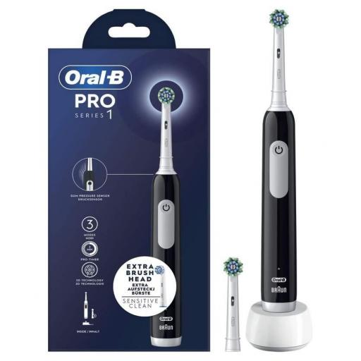 Cepillo Eléctrico Oral B Pro Series 1 - Incluye 1 recambio, temporizador 2 min, Negro y blanco