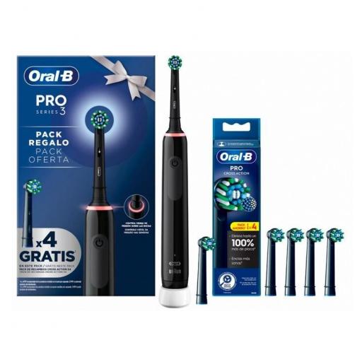 Cepillo Eléctrico Oral B Pro Series 3 - 4 recambios, temporizador 2 minutos, modo blanqueador, negro