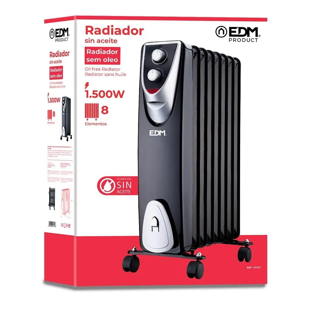 RADIADOR SIN ACEITE 500 / 1000 / 1500 W CON 8 ELEMENTOS, MODELO BLACK EDITION, 46 x 24 x 64 cm