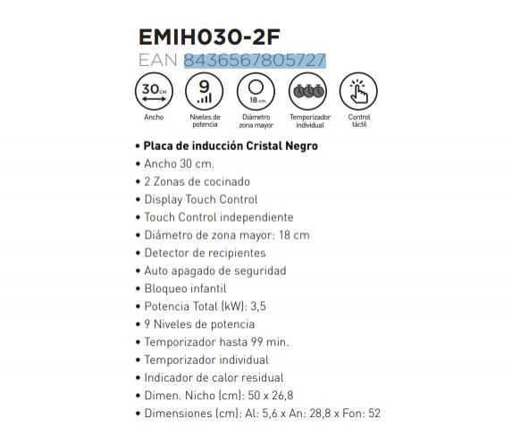 Placa induccion EAS Electric 2 fuegos EMIH030-2F