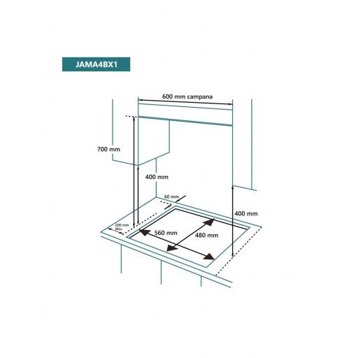 Placa de gas Johnson 60 cm 4 zonas acero inox parrillas de hierro fundido [1]