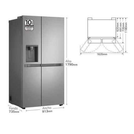 Frigorífico Americano LG - 179 x 91 cm, 638 litros, Clase E, Dispensador, Inox [1]