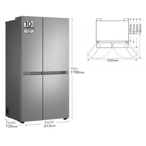 Frigorífico americano - LG , No Frost, 179x91,3x73,5cm LinearCooling™, Smart Diagnosis™, Inox antihuellas