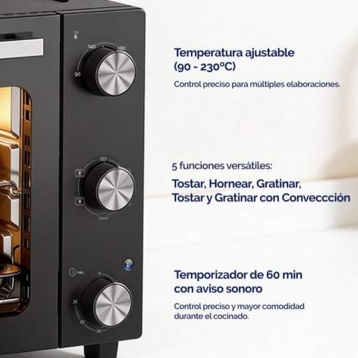 Horno de sobremesa Artica FLOWBAKE - 48L 1800W, Convección, Temporizador, Puerta Doble Cristal [1]