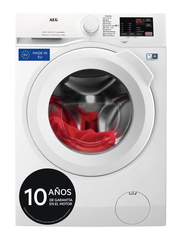 Lavadora AEG Prosense - 10kg, Clase A, 1400rpm, Inverter, Modo Vapor Antialergias, Blanca