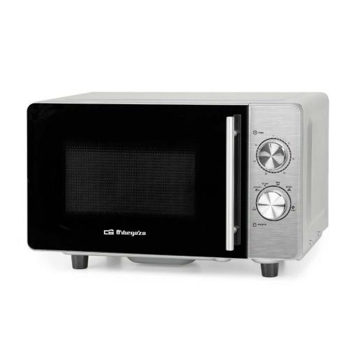 ORBEGOZO Microondas 20L 700W, Grill 800w, Silver, Sin Plato, Interior ceramico, 5 niveles de potencia, Tecnologia Flatbed con base lisa de facil limpieza [0]