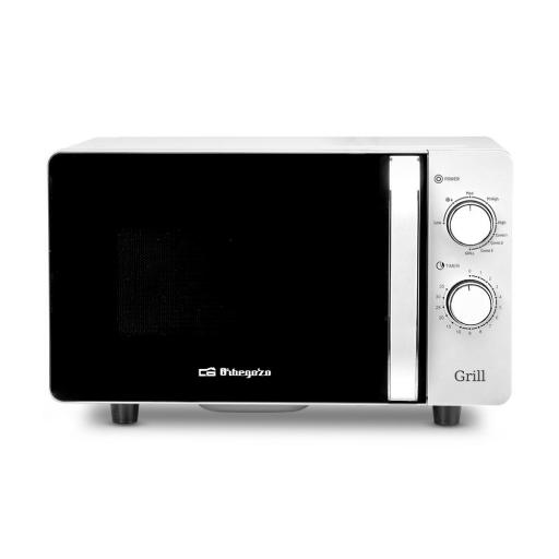  Microondas ORBEGOZO 20L 700W, Grill 800w, Sin Plato, Interior ceramico, 5 niveles de potencia, Tecnologia Flatbed con base lisa de facil limpieza [1]