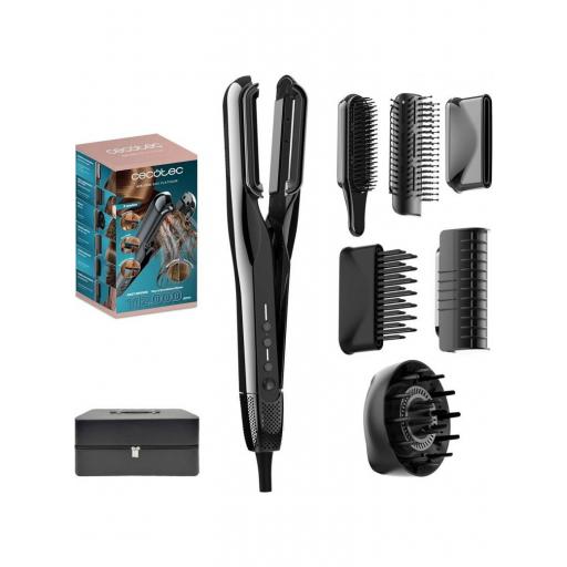 Plancha de Pelo Secador con Aire Cecotec 13m/s de flujo de aire, 112.000 rpm, Función Plasma, Motor Brushless, Incluye 6 Accesorios, Cepillo convencional incluido, Estuche premium [0]