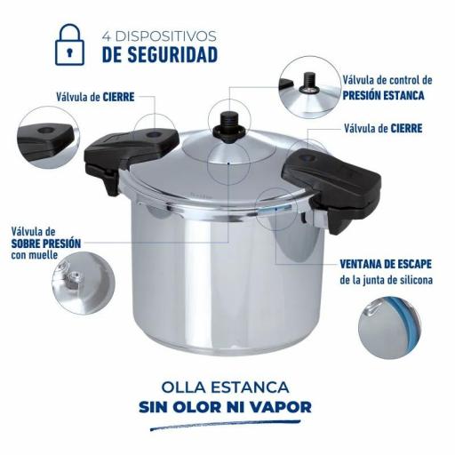 Jata - Olla a Presión Super Rápida 6 litros, Acero Inoxidable, Apta para todas Cocinas Incluida Inducción, Diámetro 22 cm [3]