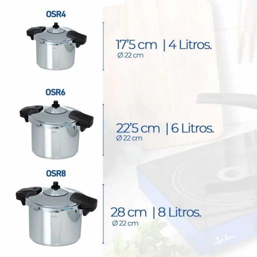 Jata - Olla a Presión Super Rápida 6 litros, Acero Inoxidable, Apta para todas Cocinas Incluida Inducción, Diámetro 22 cm [1]
