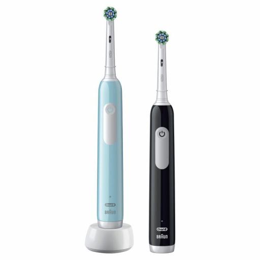 Cepillo eléctrico - Oral-B Pro Series 1, Pack Doble, Tecnología 3D, Sensor de presión, Negro y turquesa