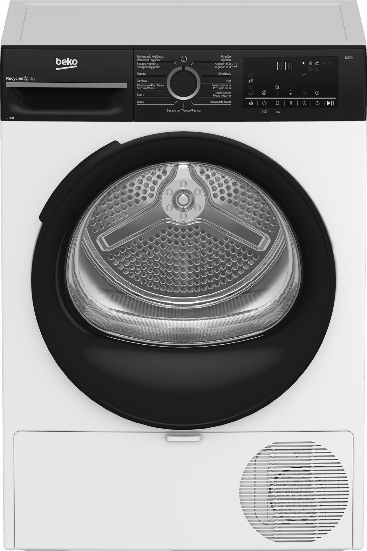 Secadora bomba de calor - Beko 8 kg Clase C Motor Pro Smart, Aqua Wave, Filtro Fusión, 15 Programas, Blanco
