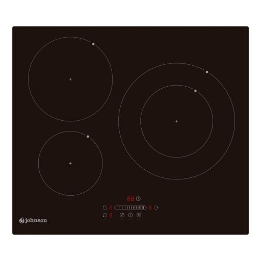 Placa induccion Johnson negra 3 zonas de cocción con una doble de 29cm Potencia total 7,4 kW