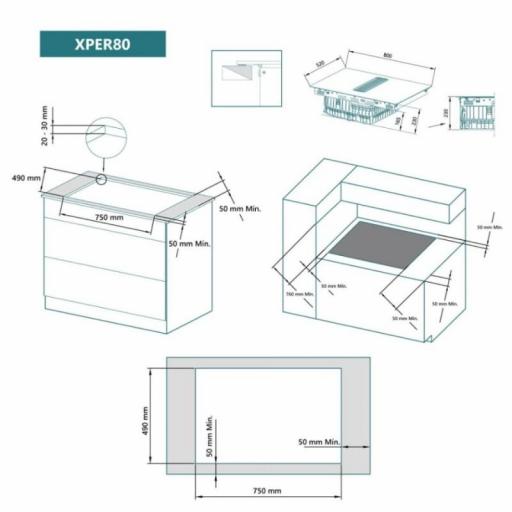 PLACA INDUCCION JOHNSON 80CM FLEX CON UNa CAMPANA INTEGRADA 645m3/h DESLIZANTE [3]