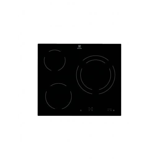 Placa vitrocerámica - Electrolux  3 zonas, Zona grande 27 cm, 60 cm, Negro