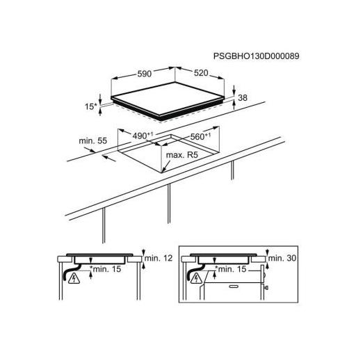 Placa vitrocerámica - Electrolux  3 zonas, Zona grande 27 cm, 60 cm, Negro [2]