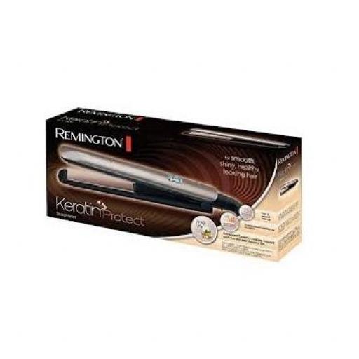 Plancha de Pelo Remington Keratin Protect, Queratina y Aceite Almendras, Placas Flotantes Extralargas, Resultados Profesionales, Cerámica, 9 Temperaturas hasta 230°C, Digital, Color Marrón,