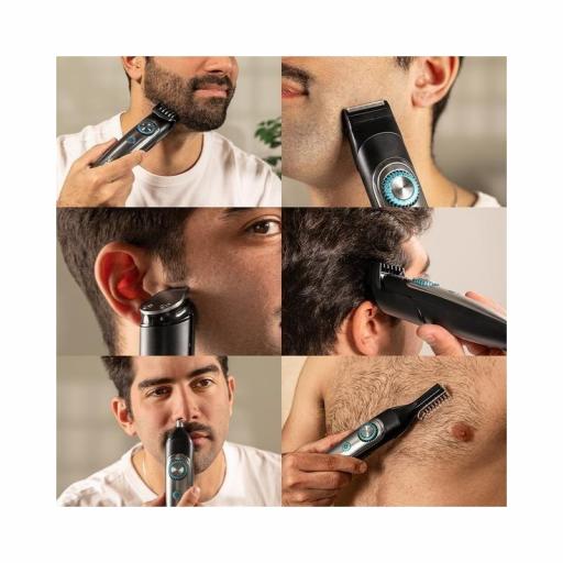 PrecisionCare Multigrooming Trimmer Multigrooming con 6 cabezales, con 5 peines en medidas de 3/6/9/12/15 mm, y 2 peines regulables de 1 a 10 mm y de 11 a 20 mm, un peine corporal y resistencia IPX7. [1]