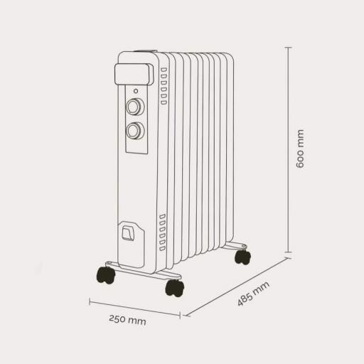 Radiador Aceite Artica - 2500 W, 3 Niveles, Luz indicadora, Antivuelco, Termostato [1]