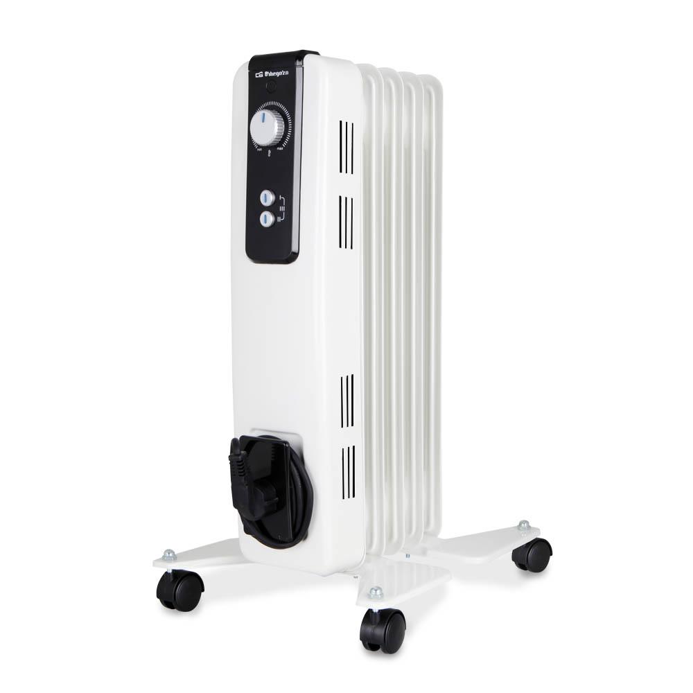 Radiador de aceite - ORBEGOZO 1000 W, 2 niveles de calor, 5 elementos, Blanco